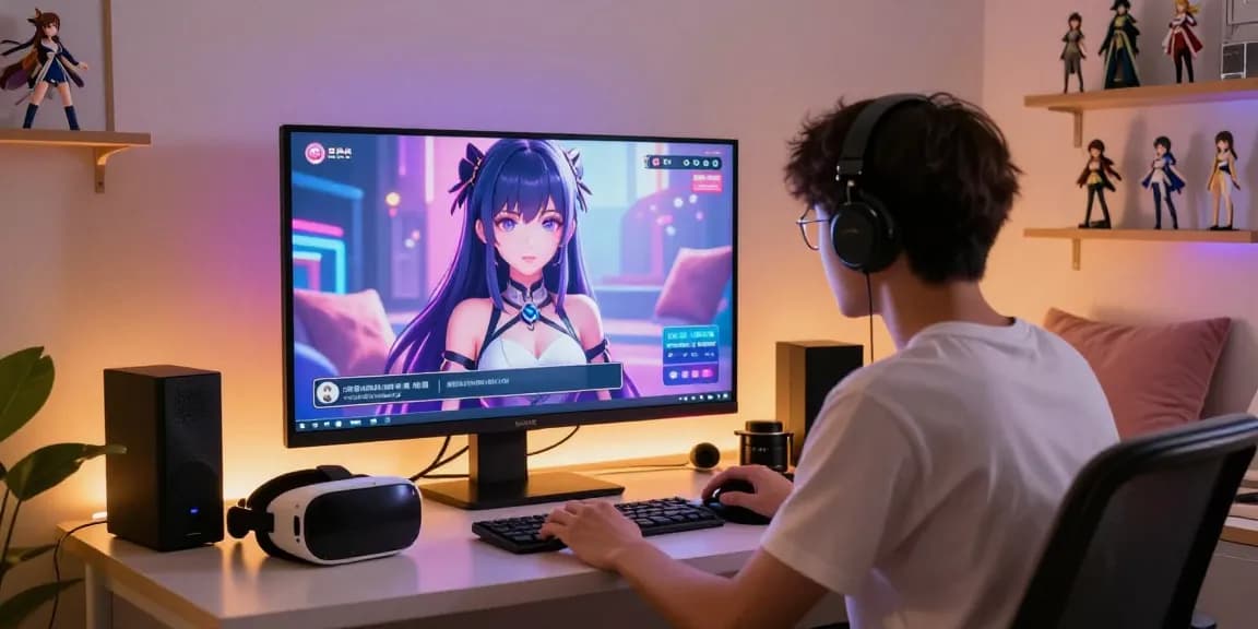 Engaging in an ai hentai chat with animated characters in a cozy digital environment.