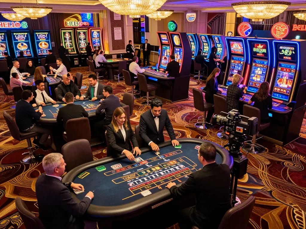 Players enjoying games at HELLO88 casino floor with vibrant atmosphere and engaging gameplay