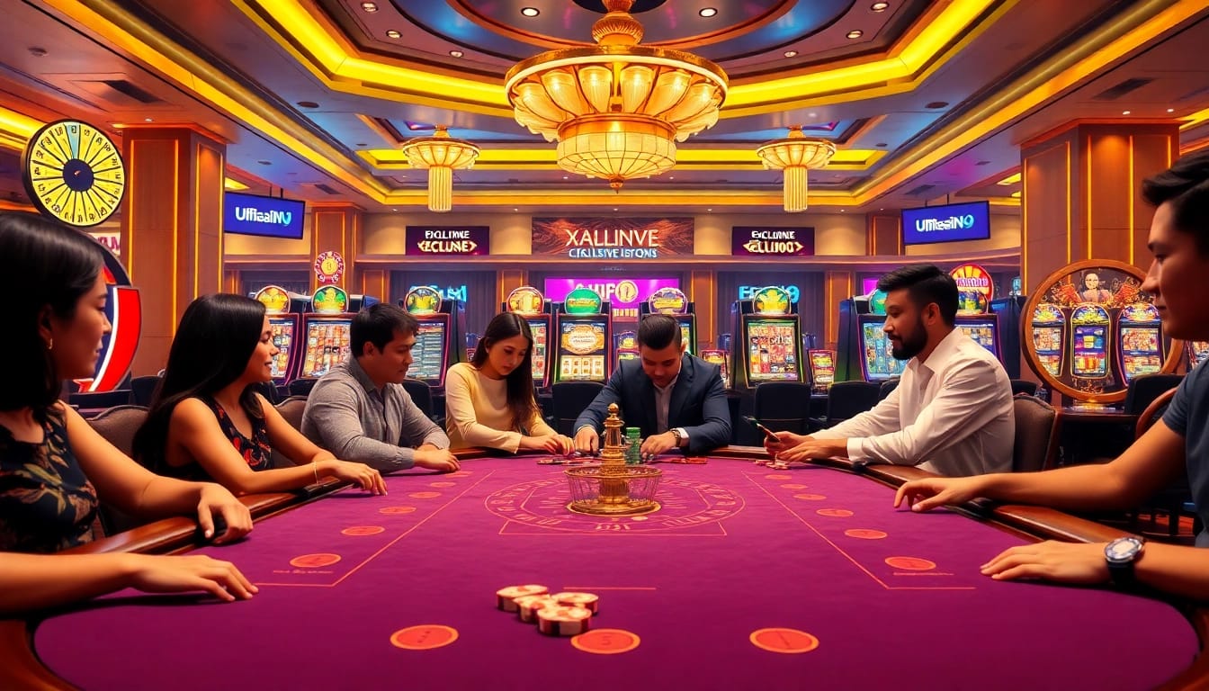 Experience the excitement of betting at nhà cái UU88, showcasing vibrant casino atmospheres with poker tables and roulette wheels.
