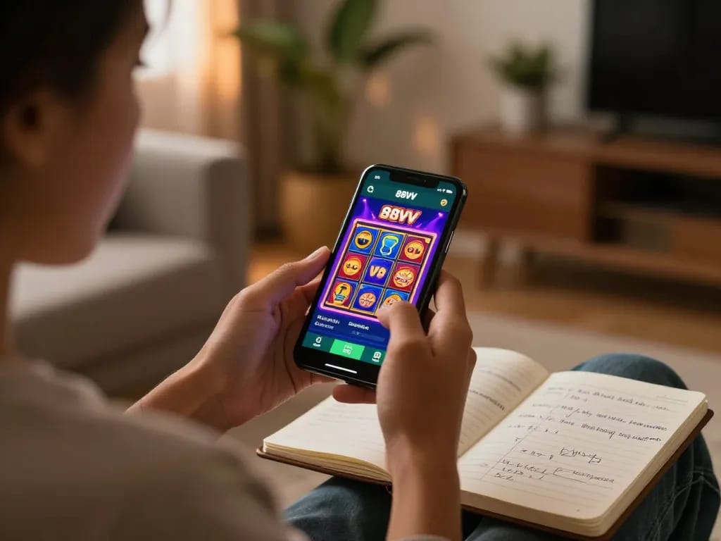 Engaging with the 88VV app for a thrilling online casino experience at home.