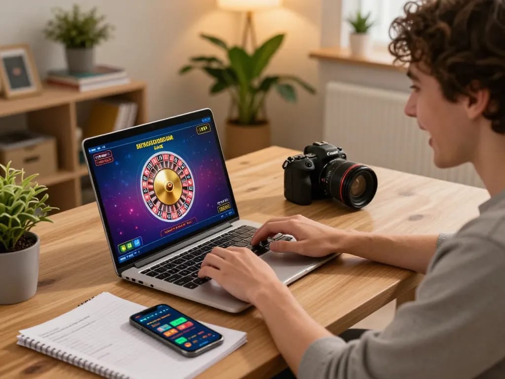 Tubidy offers seamless downloads as a player engages with live dealer roulette on a laptop.