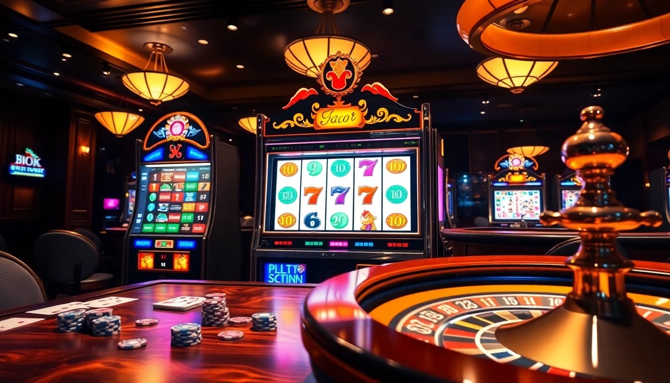 Engaging slot gacor game experience with lively casino elements and an upscale atmosphere.