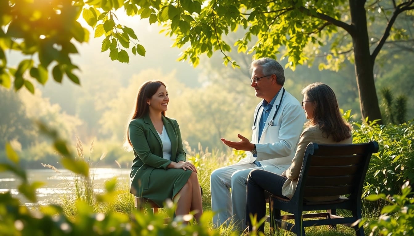 Visual representation of overcoming stress and anxiety through counseling in nature.