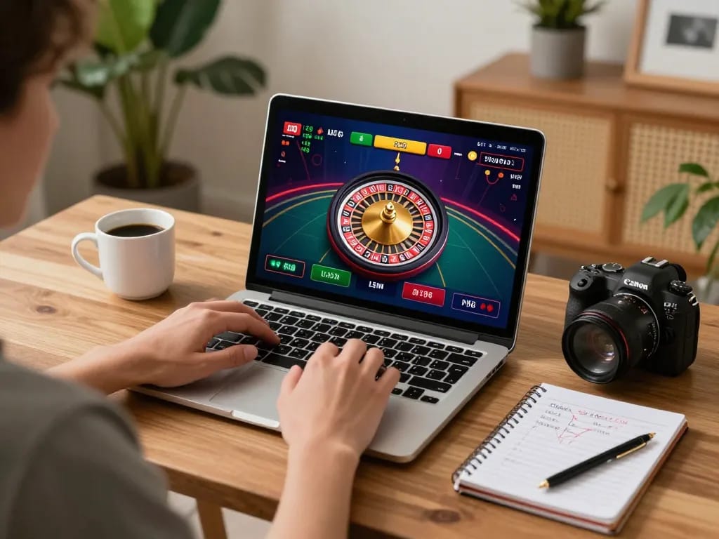Engaging online gaming experience with c168 roulette on laptop at home desk