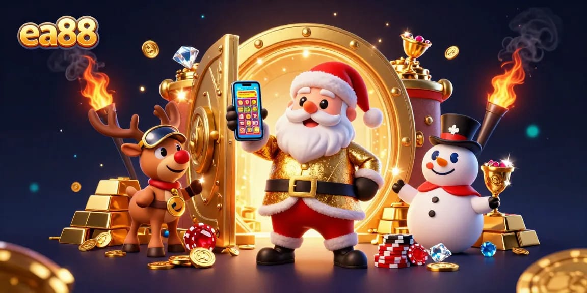 Experience the excitement of ea88 with festive characters celebrating big casino wins.