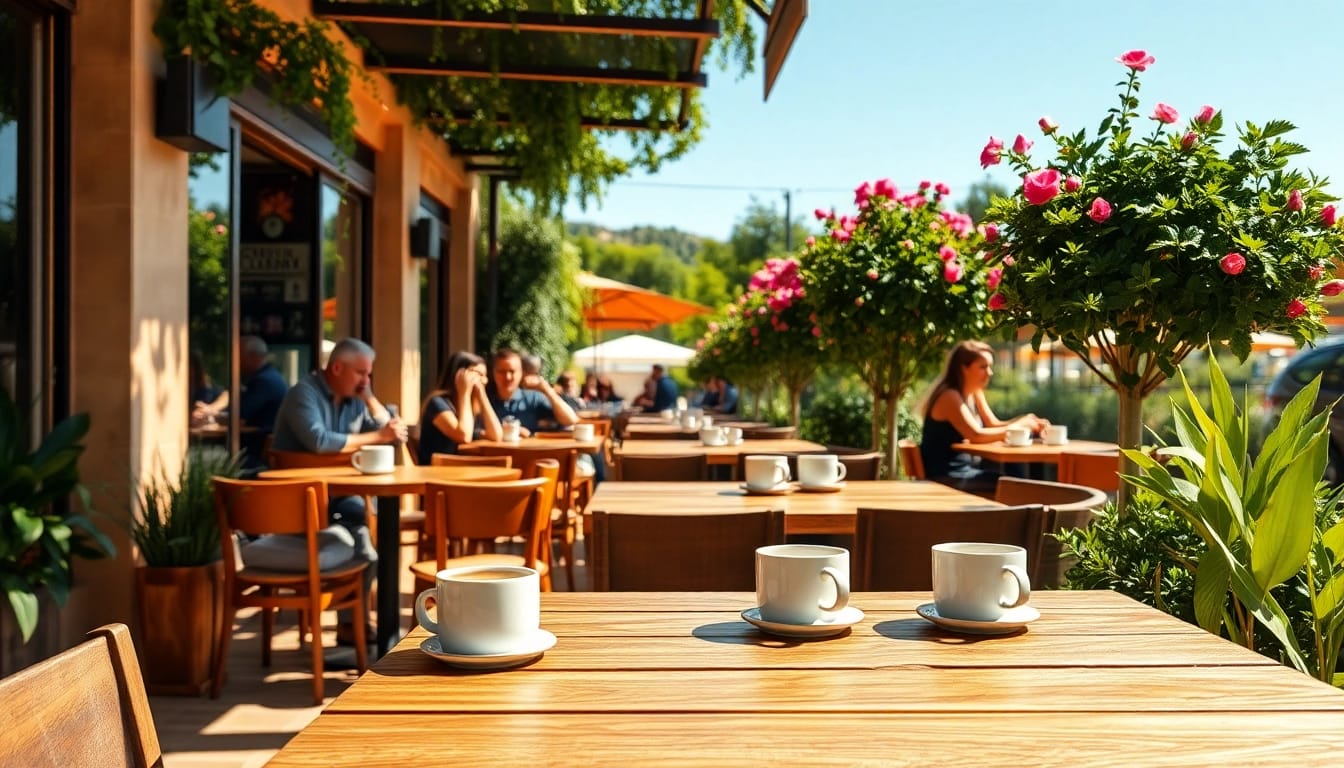 Kaffeegenuss im Coffee Shop Lloret de Mar mit einladenden Sitzplätzen im Freien.