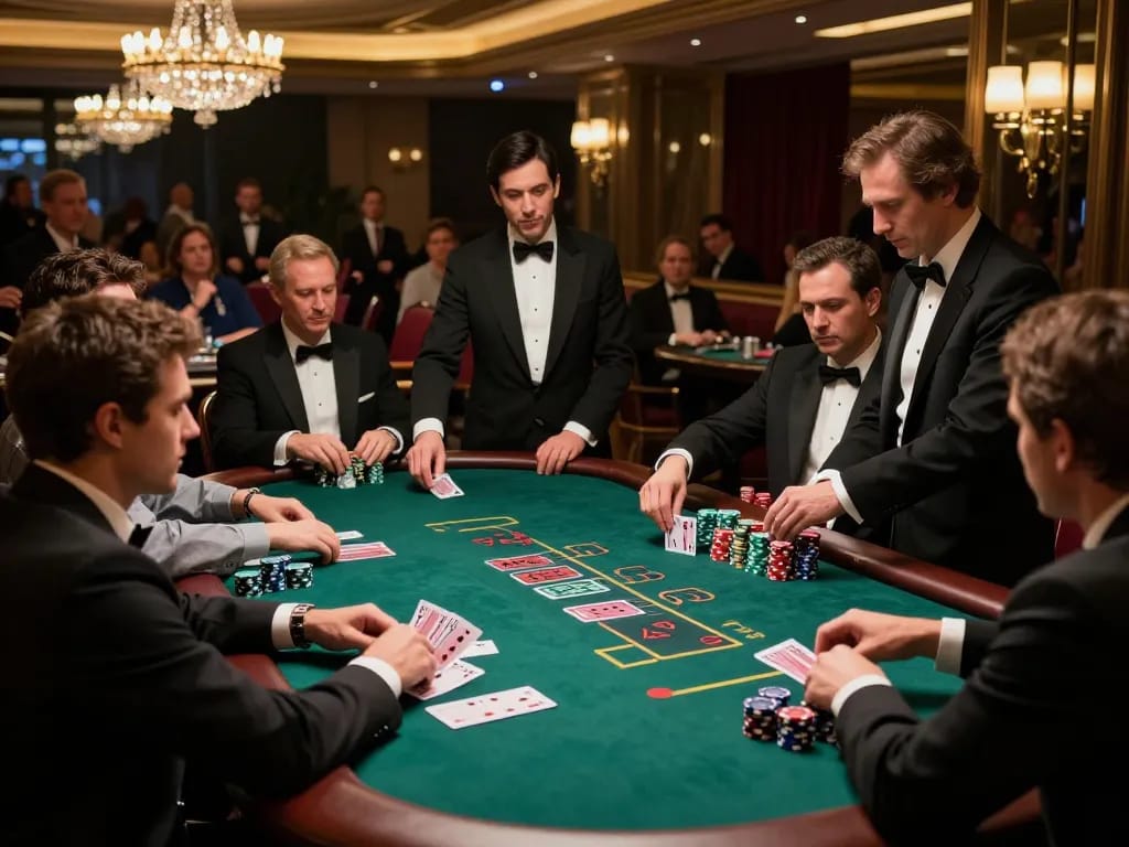 Players enjoying an intense blackjack game at OnBet casino, showcasing excitement and strategy.