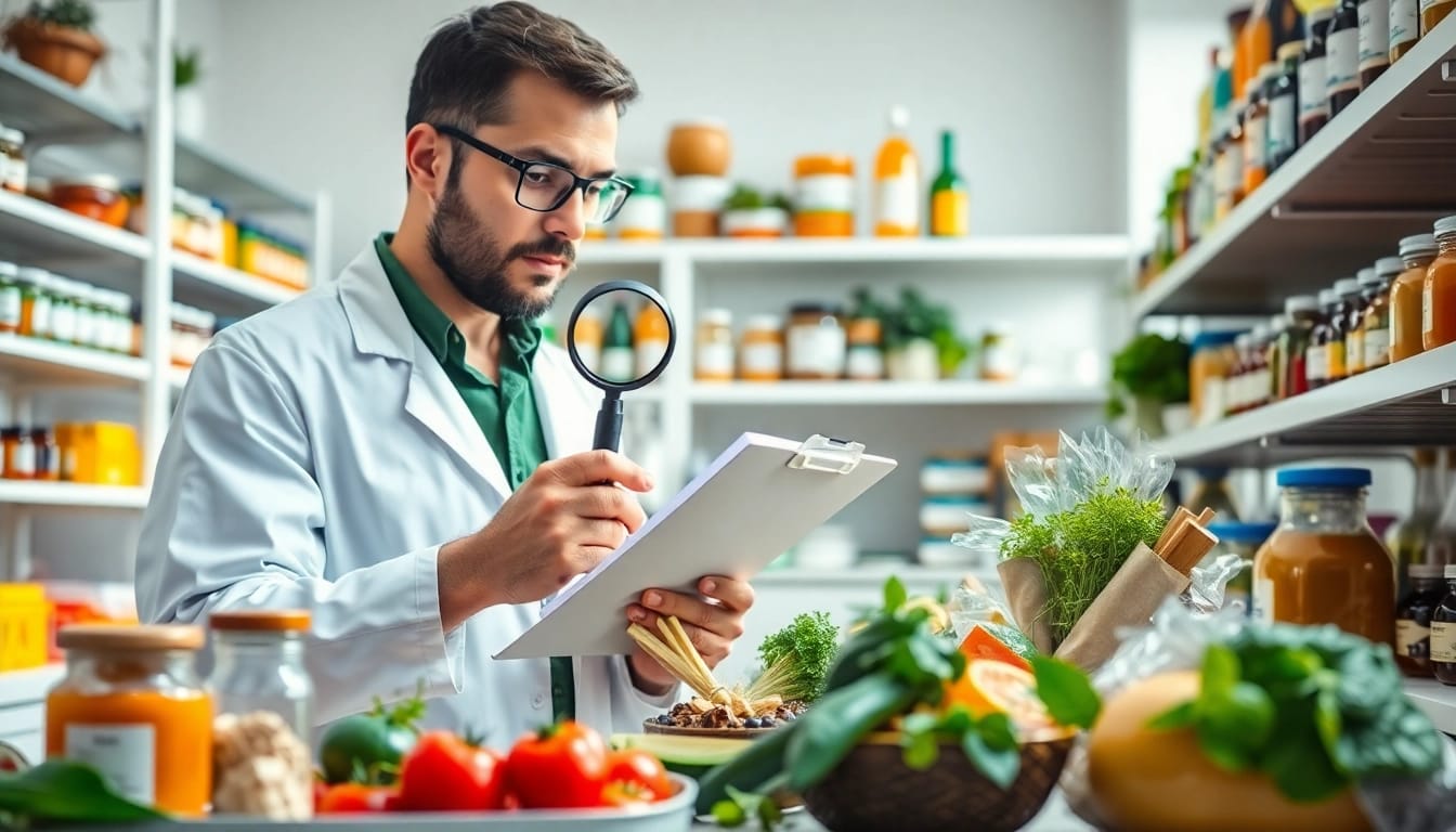 La registrazione fda alimenti italiani in un laboratorio di ispezione alimentare con ingredienti freschi.