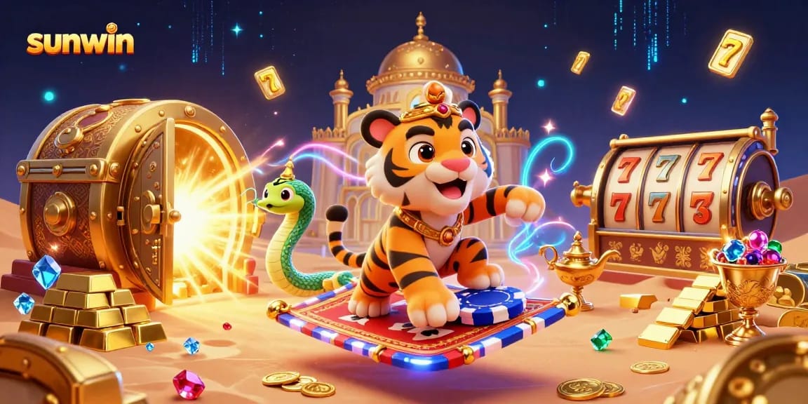 Spin the reels at Sunwin with a vibrant 3D casino adventure featuring rich treasures and characters.