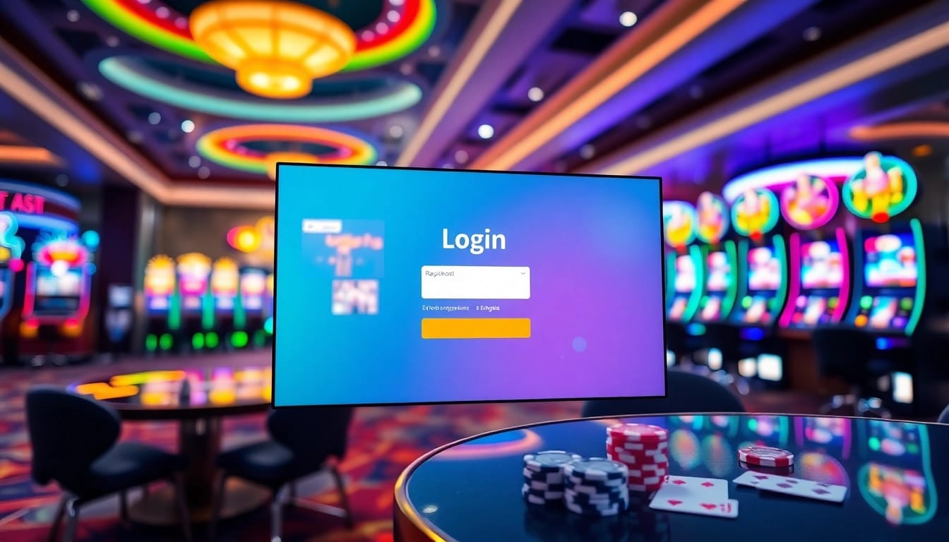 Login ke Rajahoki dengan antarmuka modern menampilkan suasana kasino yang dinamis.