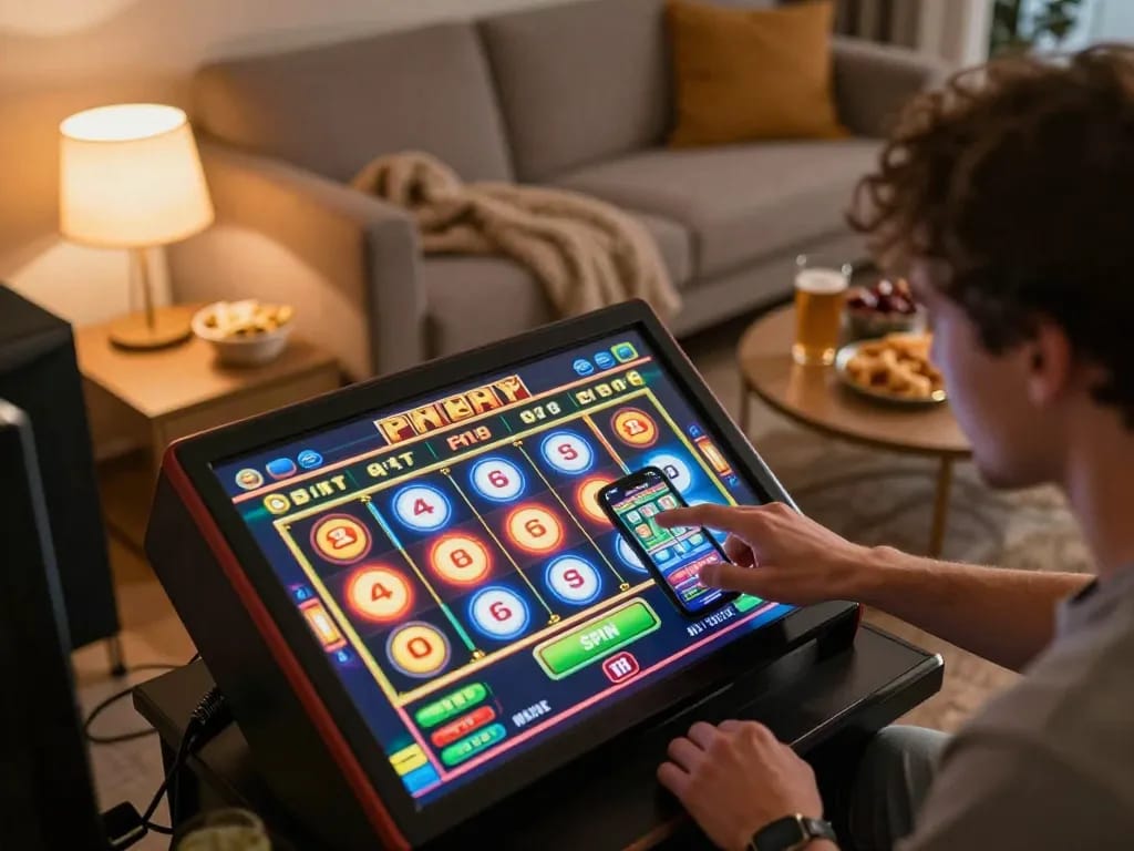 Players engaging with sunwin gaming app on smartphone while enjoying cozy atmosphere