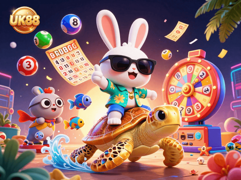 Activate your luck with the UK88 lucky rabbit in a vibrant lottery scene.