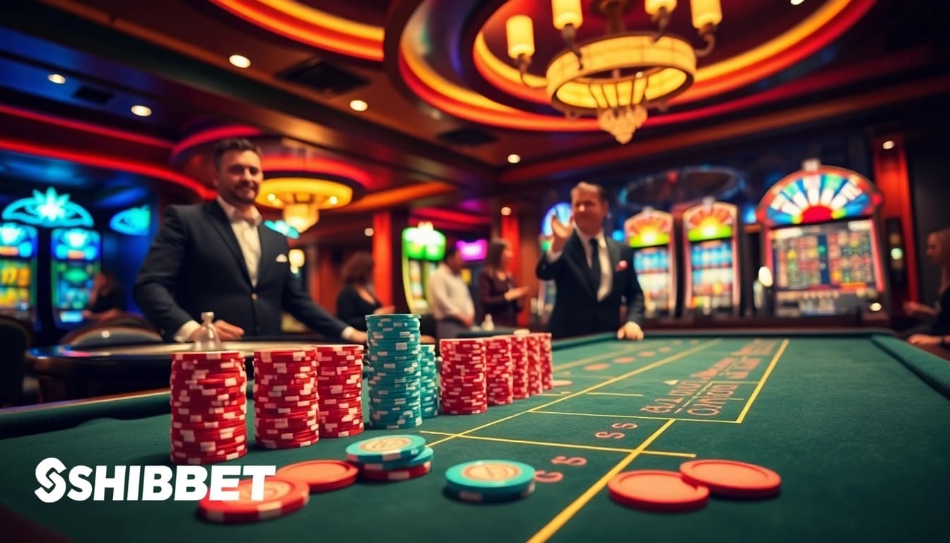 Experience the excitement of SHBET at a vibrant casino table with poker chips and roulette.