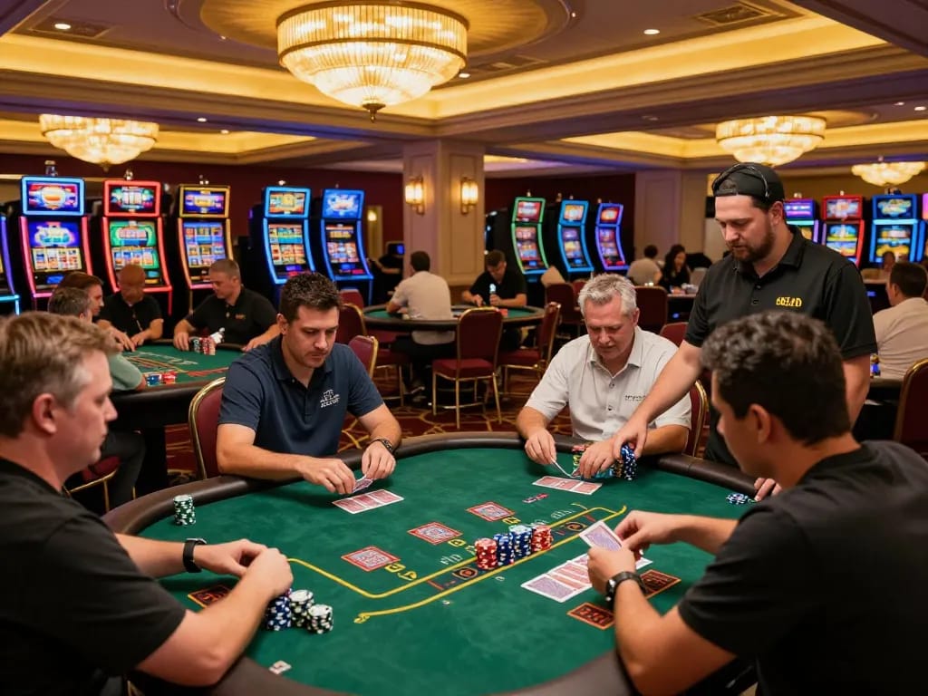 Players at five88 table strategizing bets while enjoying the vibrant casino atmosphere.