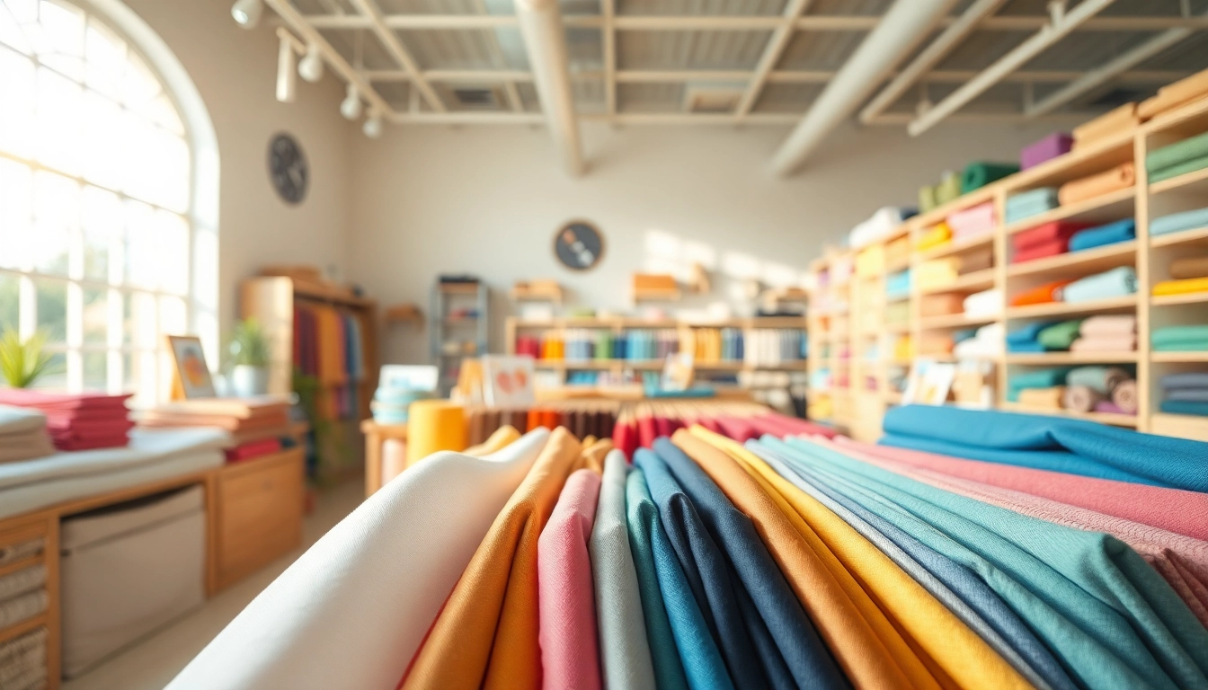 Bekijk stoffen winkel online met kleurrijke stoffen en een uitnodigende sfeer.
