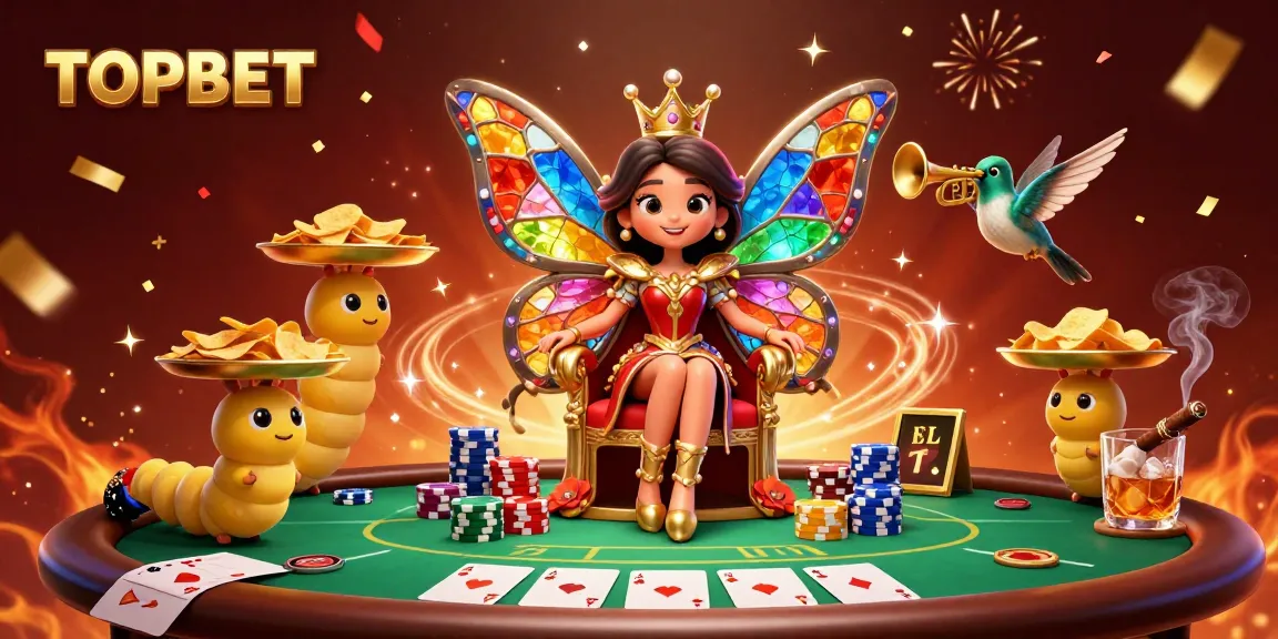 Experience TOPBET's thrilling atmosphere with vibrant 3D characters and poker elements.