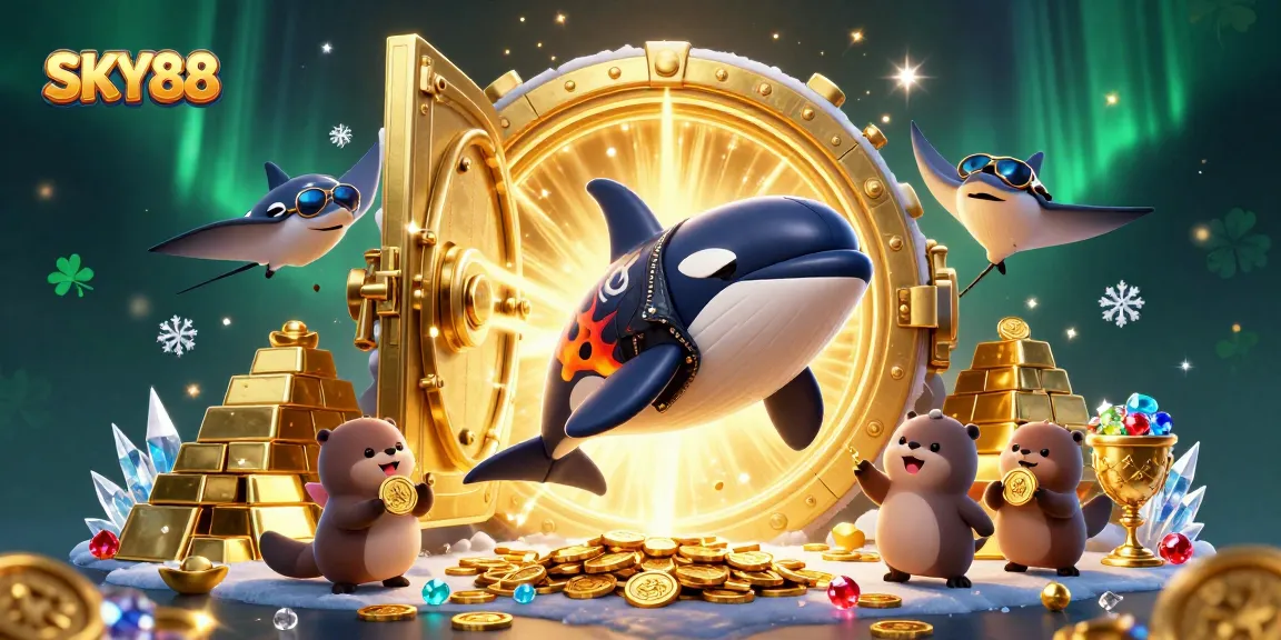 Experience thrilling wins at SKY88 with an engaging scene of playful characters showcasing casino excitement.