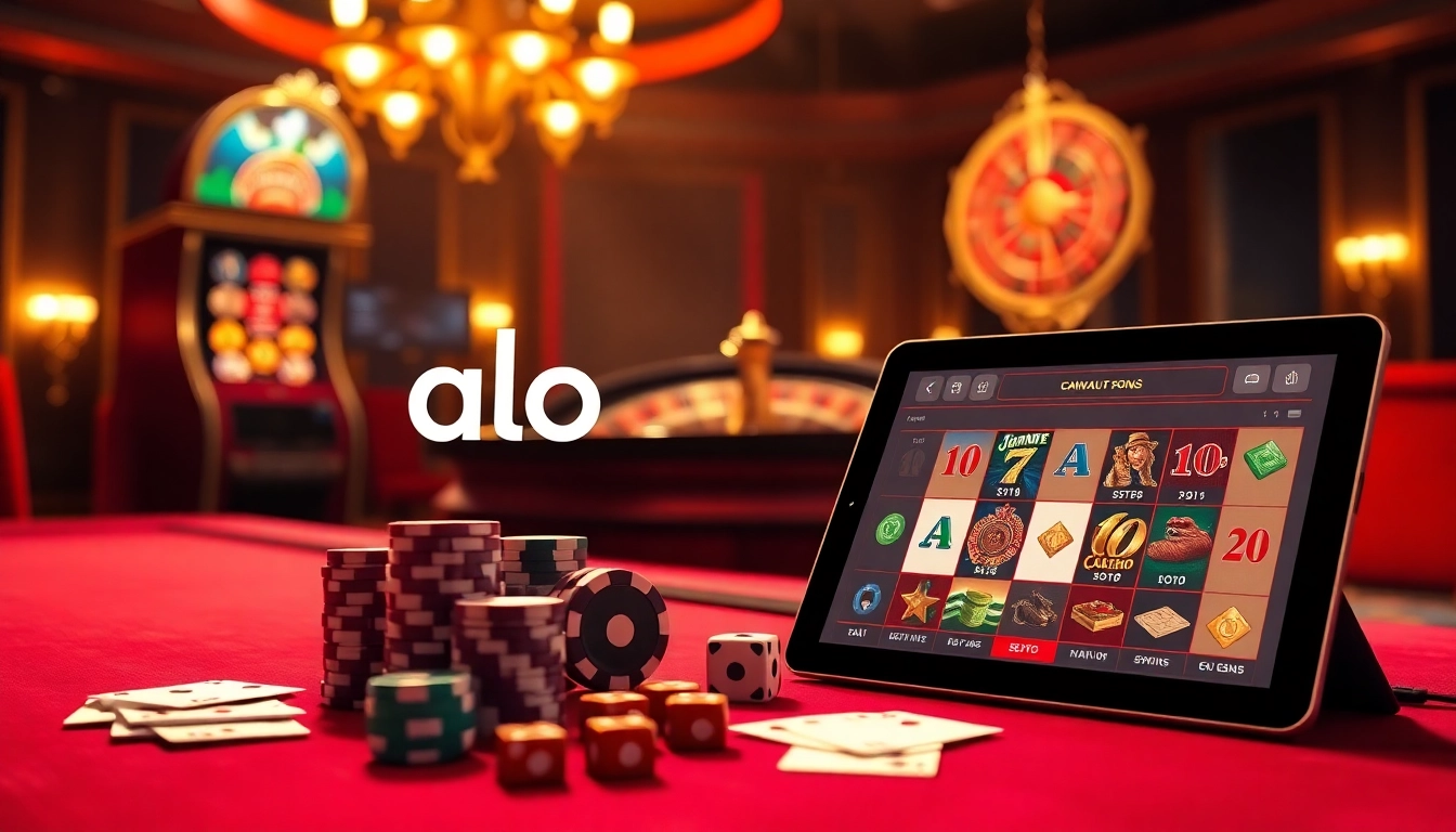 A lively online gambling scene featuring alo 789 at a luxurious casino table with chips and cards.