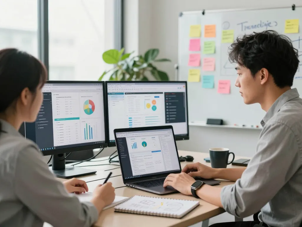 Marketing professional analyzing Go 99 data insights in a modern office.