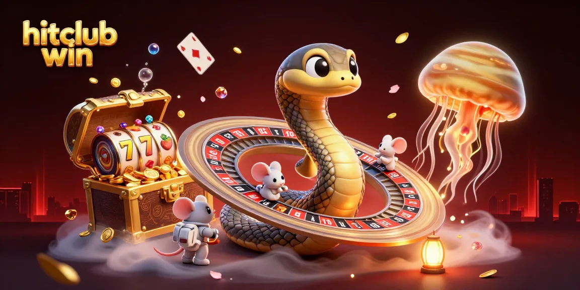 Experience hitclub win with colorful cosmic gambling action featuring a roulette snake and playful astronaut mice.