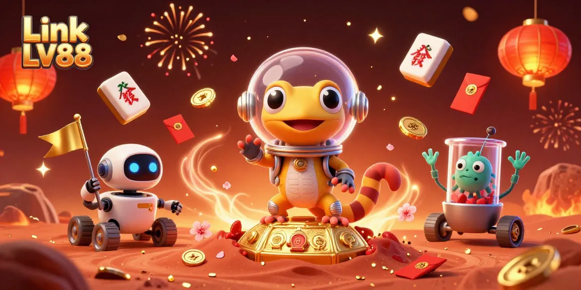 Experience the excitement of Link LV88 as a Martian gecko discovers a golden casino amid dynamic gambling elements.