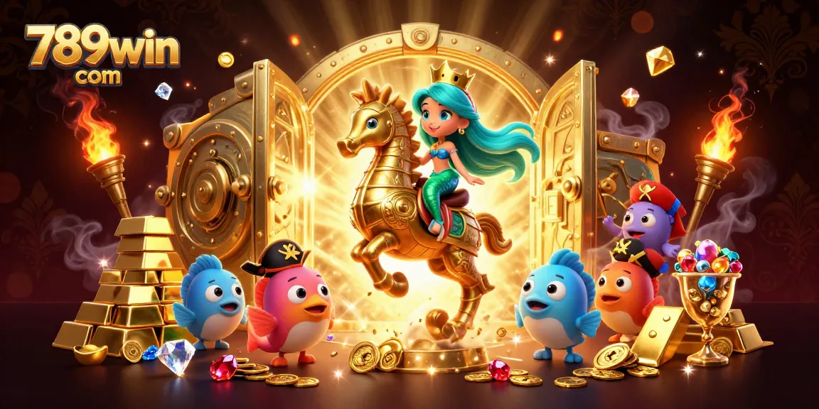Engage with 789win com in a vibrant 3D casino scene filled with treasures and enchanting characters.