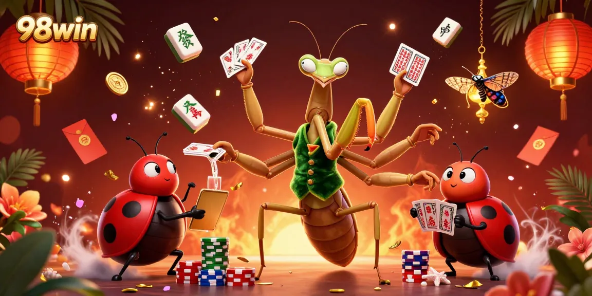 Experience the excitement of 98win with vibrant casino elements in a dynamic illustration.