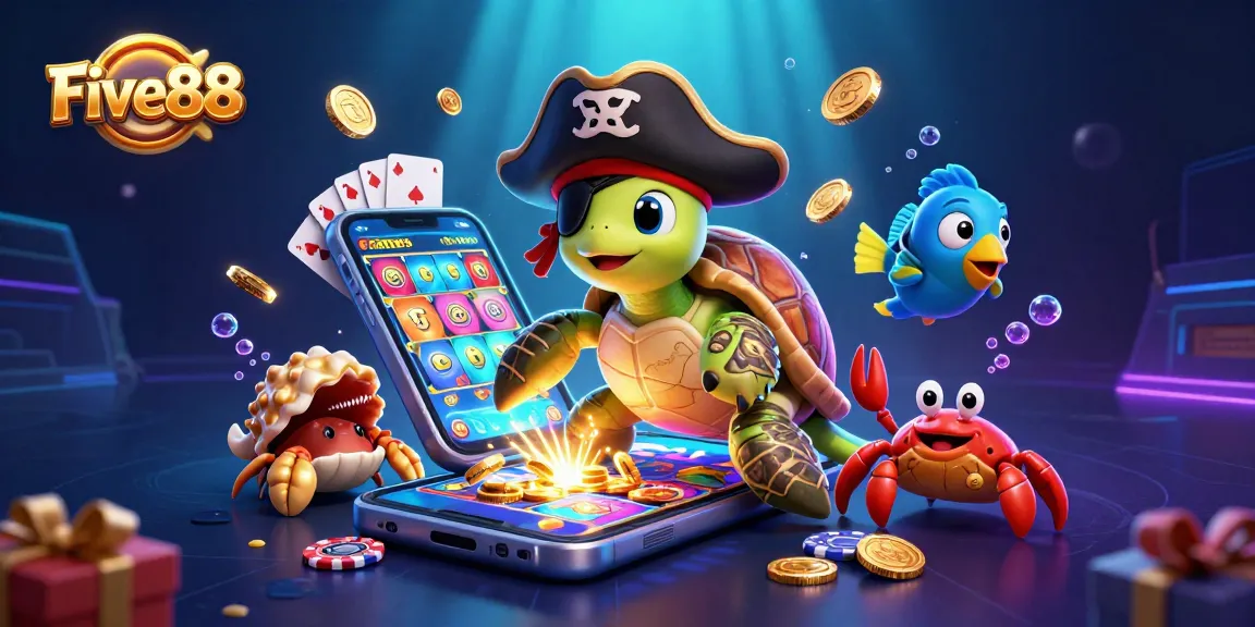 Experience the excitement of Five88 casino with vibrant characters and slot games in an underwater adventure.