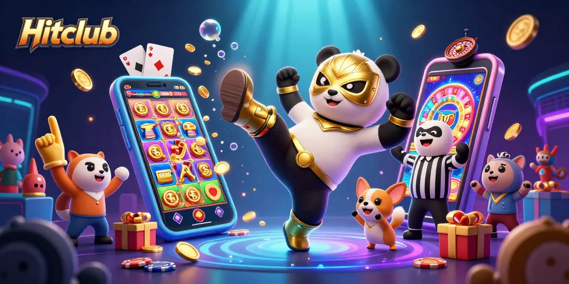 Hitclub showcases exciting slot games and lively casino action in a vibrant 3D cartoon scene.
