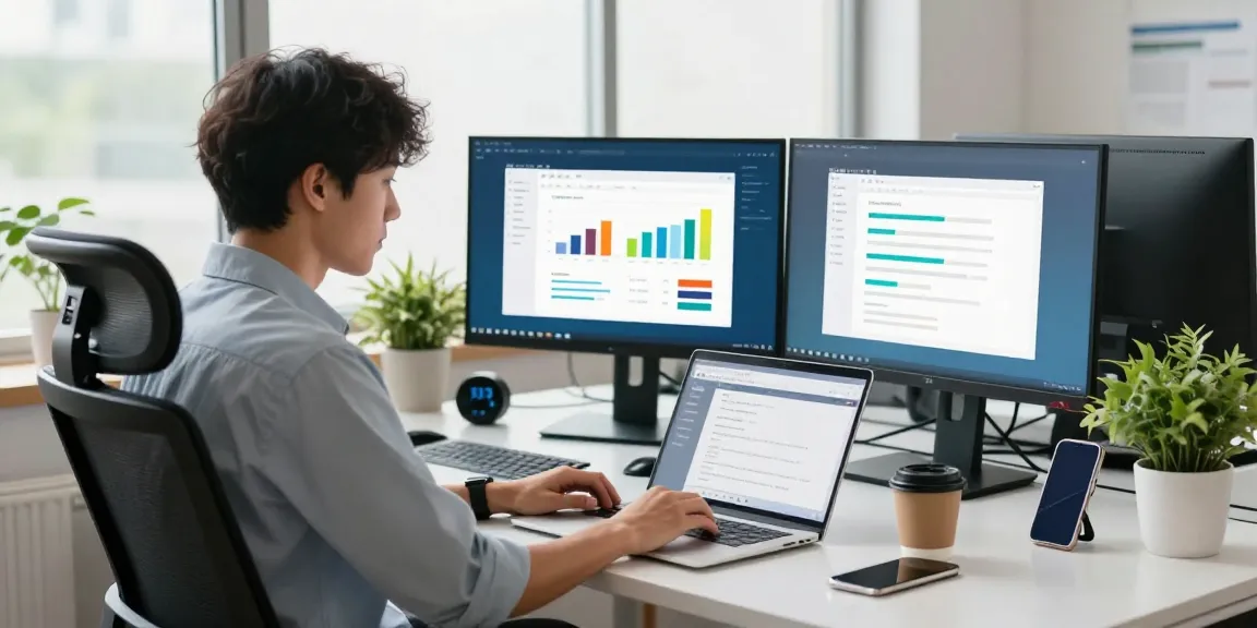 Person focused on completing a WPS Download in a modern workspace, showcasing vibrant WPS Office tools on multiple screens.
