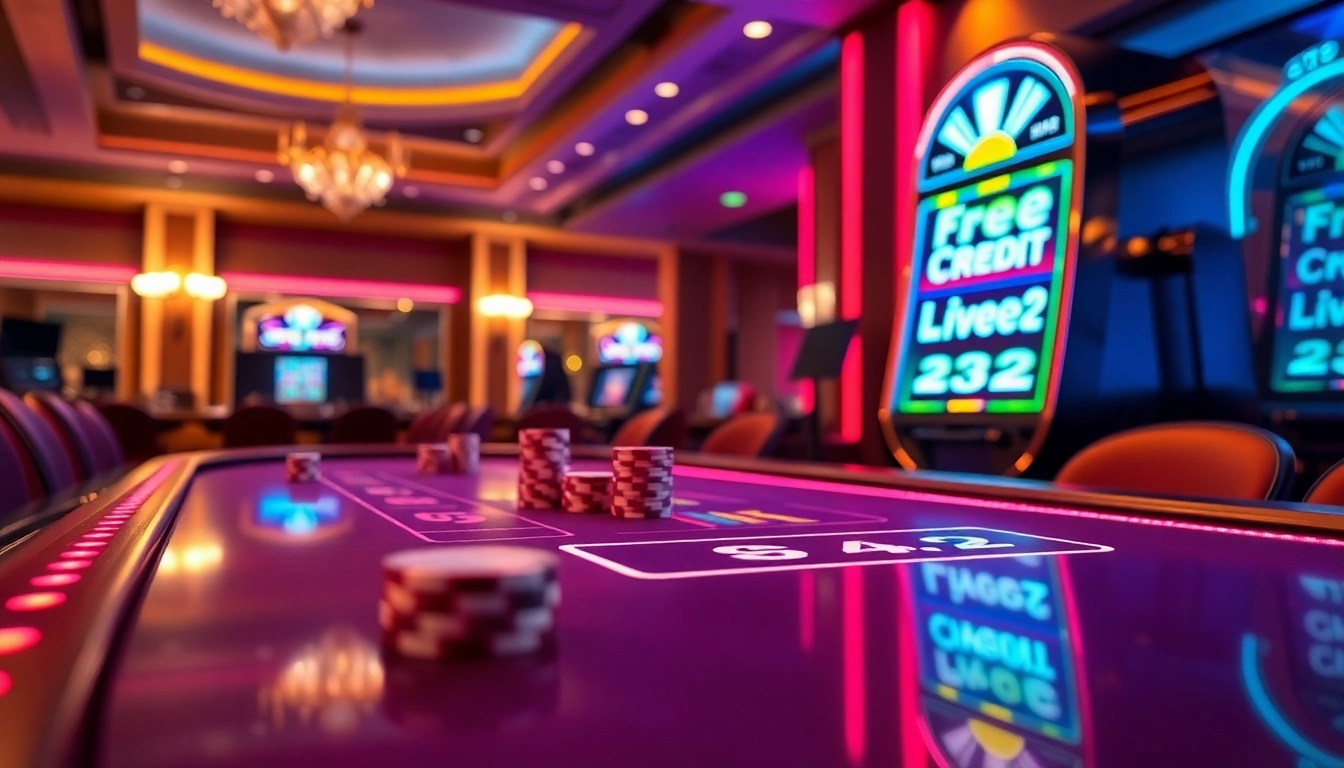 Experience the thrill of free credit live22 at a luxurious online gaming table filled with vibrant colors and excitement.