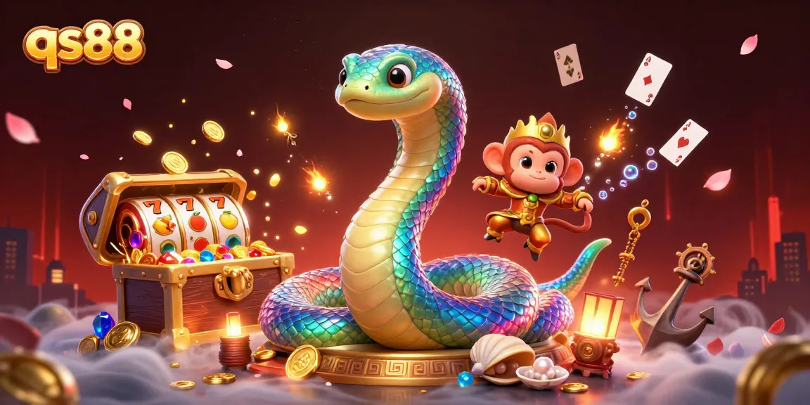 Engage with qs88’s vibrant casino adventure, featuring a rainbow serpent and monkey king amidst exciting game elements.