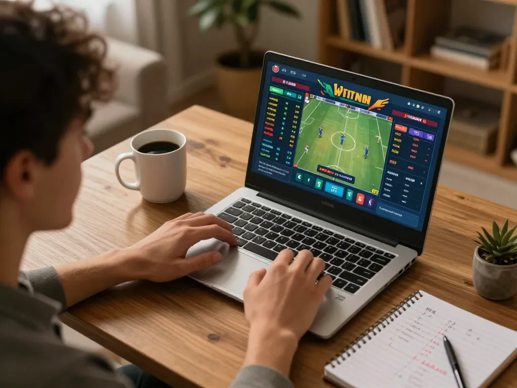 A player exploring live sports betting on lc88 com from a cozy home setup with strategic notes.