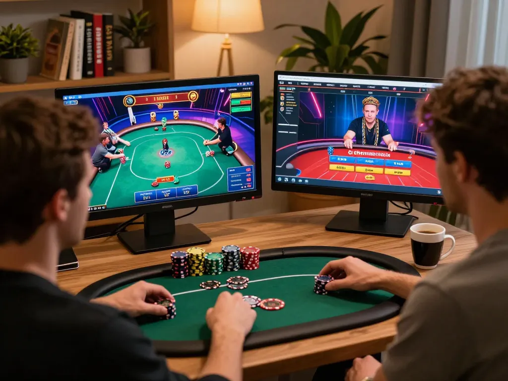Player strategizing poker tactics with DA88 online gaming interface on desktop
