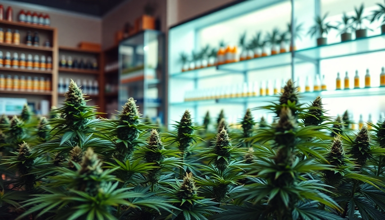 Experience Weedmaps Madrid showcasing a vibrant cannabis dispensary with lush greenery and inviting displays.