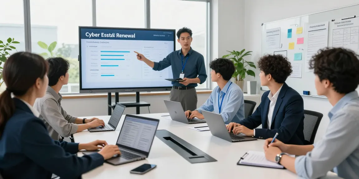 Team collaborating on Cyber Essentials renewal in a modern office