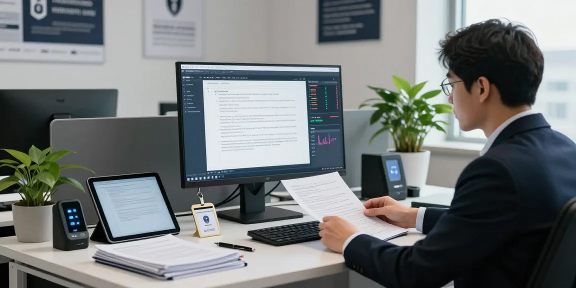 Analyst using a document fraud detection tool to examine digital files and data analytics.