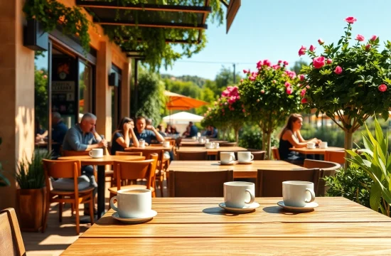 Kaffeegenuss im Coffee Shop Lloret de Mar mit einladenden Sitzplätzen im Freien.