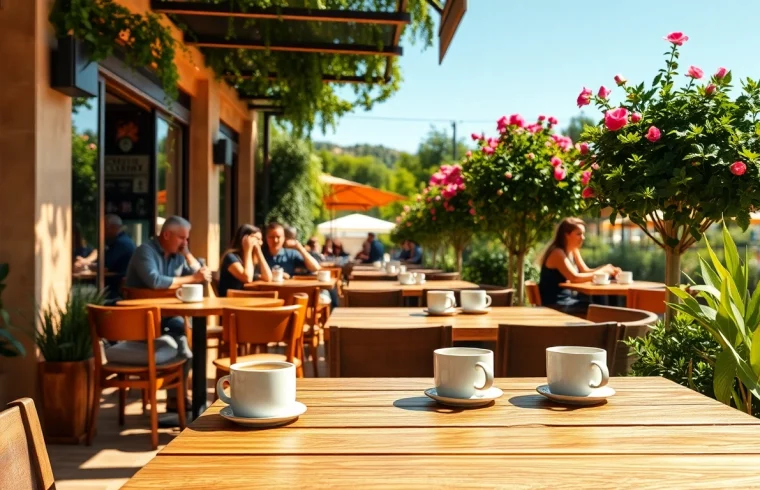 Kaffeegenuss im Coffee Shop Lloret de Mar mit einladenden Sitzplätzen im Freien.