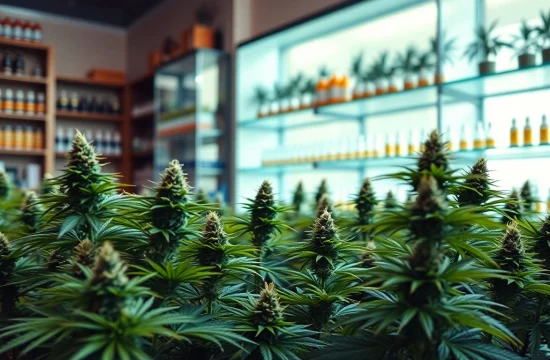 Experience Weedmaps Madrid showcasing a vibrant cannabis dispensary with lush greenery and inviting displays.