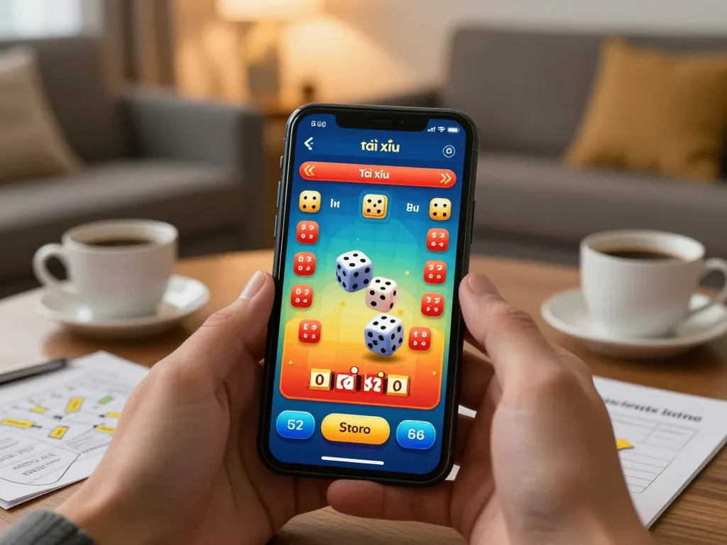 Engaging with the app tài xỉu online while enjoying a cozy home atmosphere.