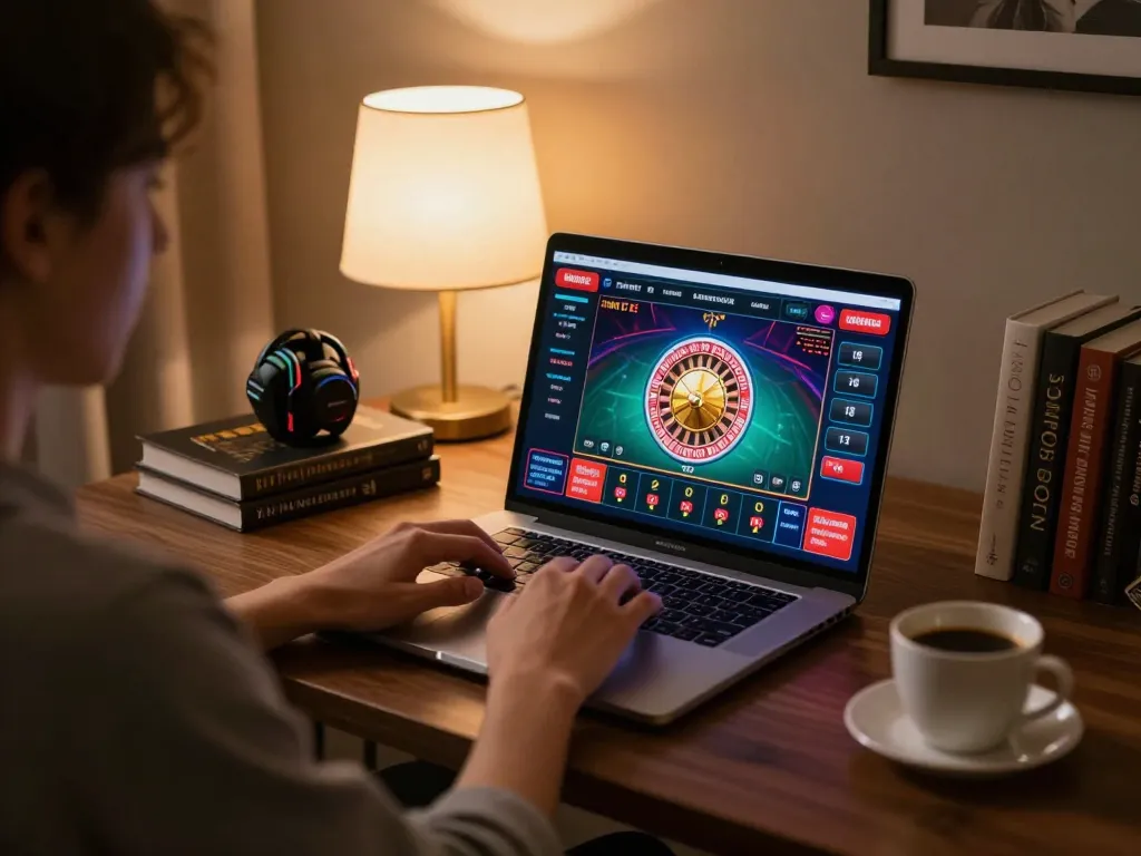 Engaged in strategic gameplay with nhà cái Net88's live dealer game displayed on the laptop screen.