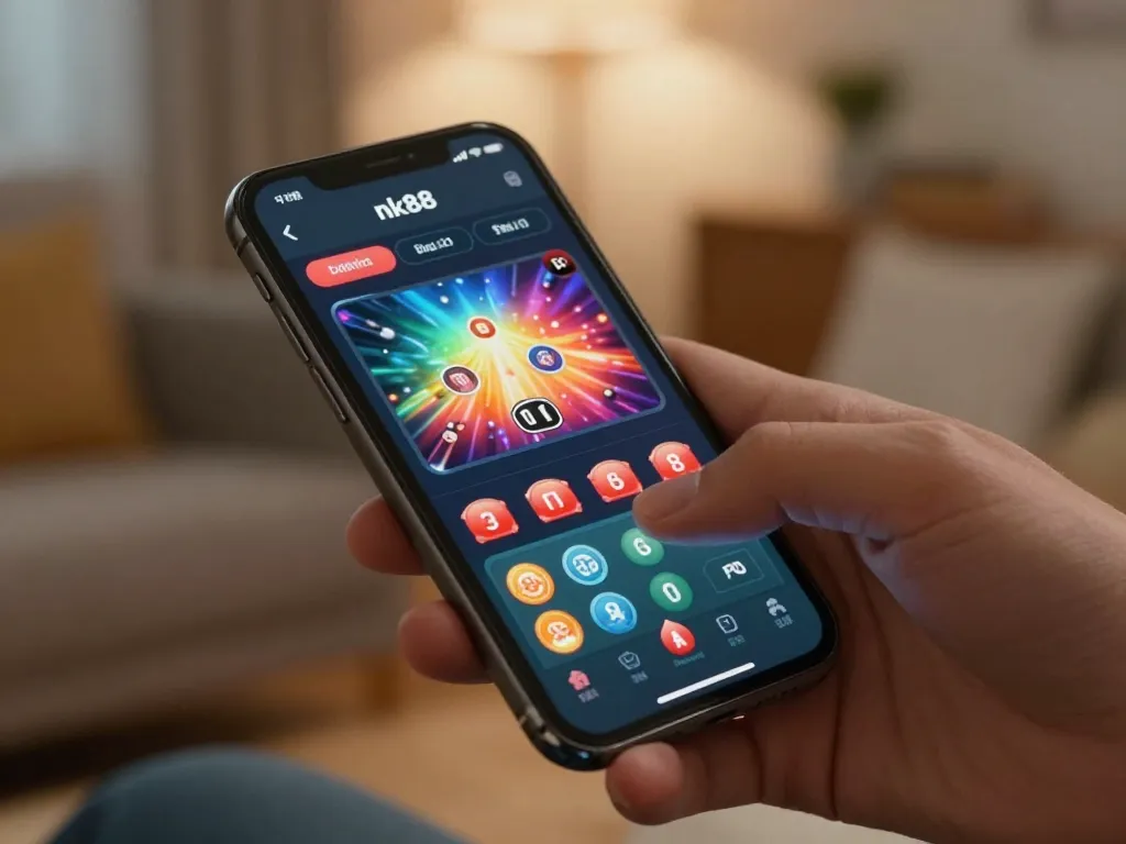 Engage with the nk88 app for exciting online casino gameplay in a cozy home setting.
