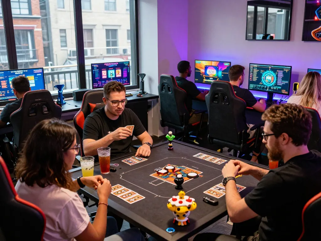 Engaging scene of friends playing the 789 club card game in a vibrant gaming lounge.