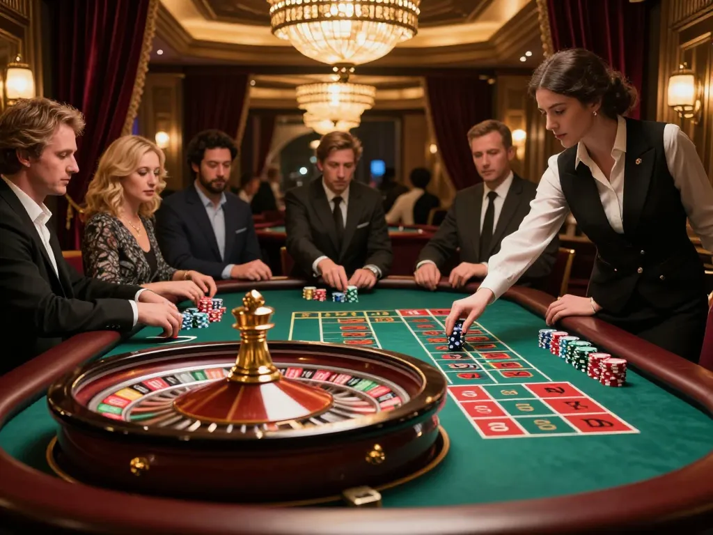 DA88 betting action at a glamorous roulette table with excited players