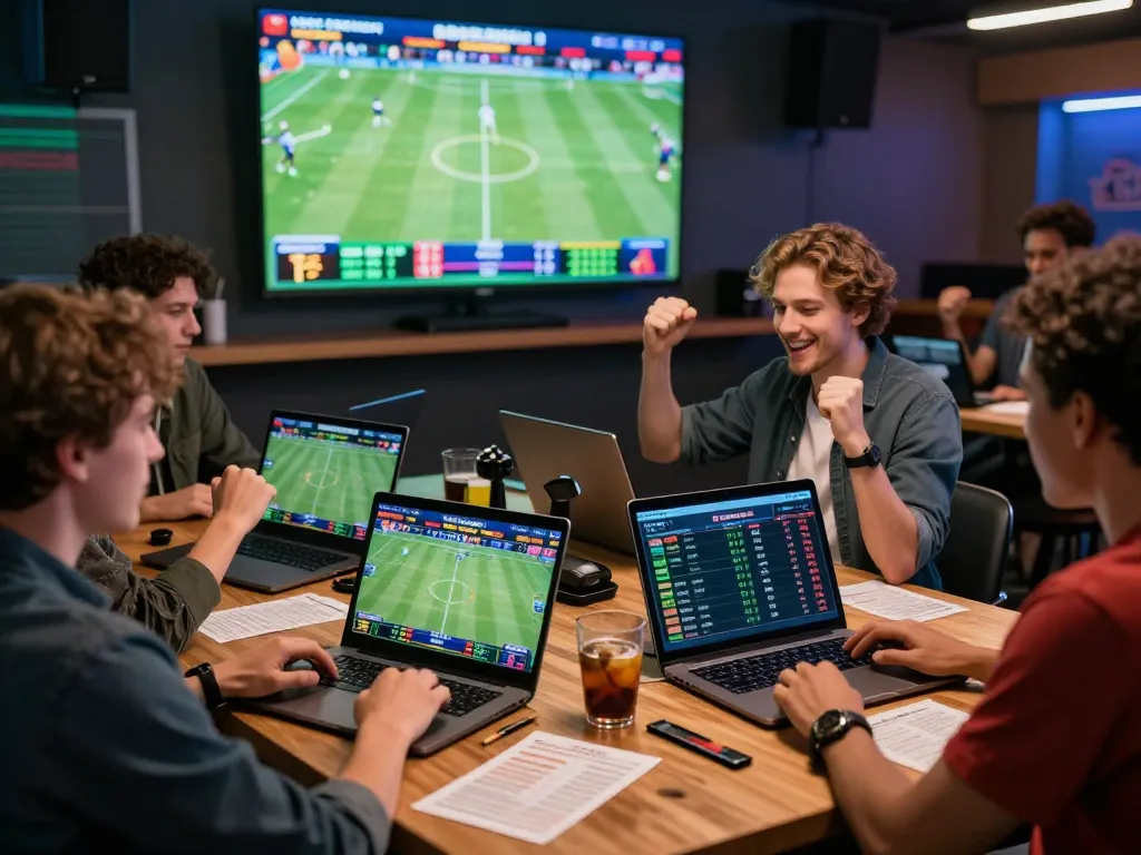 Exciting sports betting scene showcasing diverse bettors engaged with 1gom's online platform.