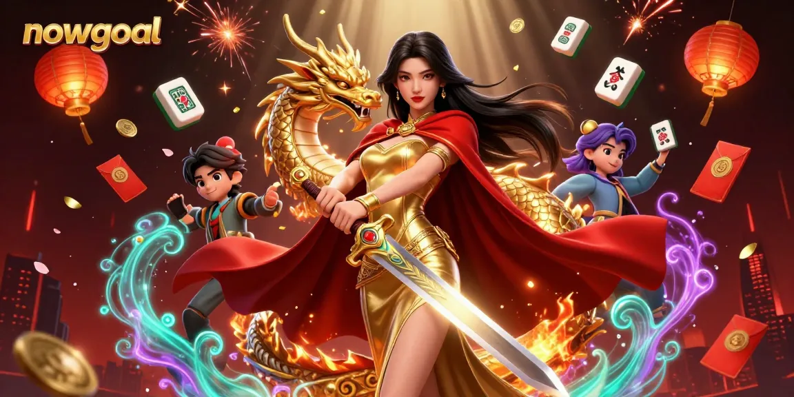 Bet on nowgoal with dynamic 3D illustration showcasing a warrior queen and vibrant casino elements for a thrilling experience.