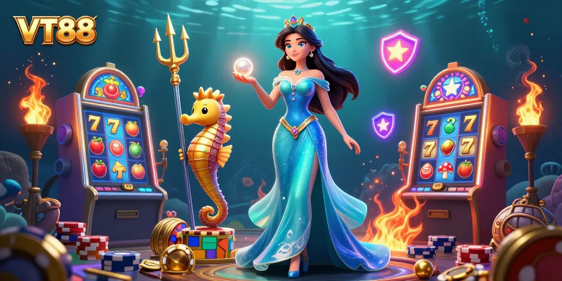 Engage with thrilling slot gaming visuals featuring VT88 in a vibrant underwater treasure scene.