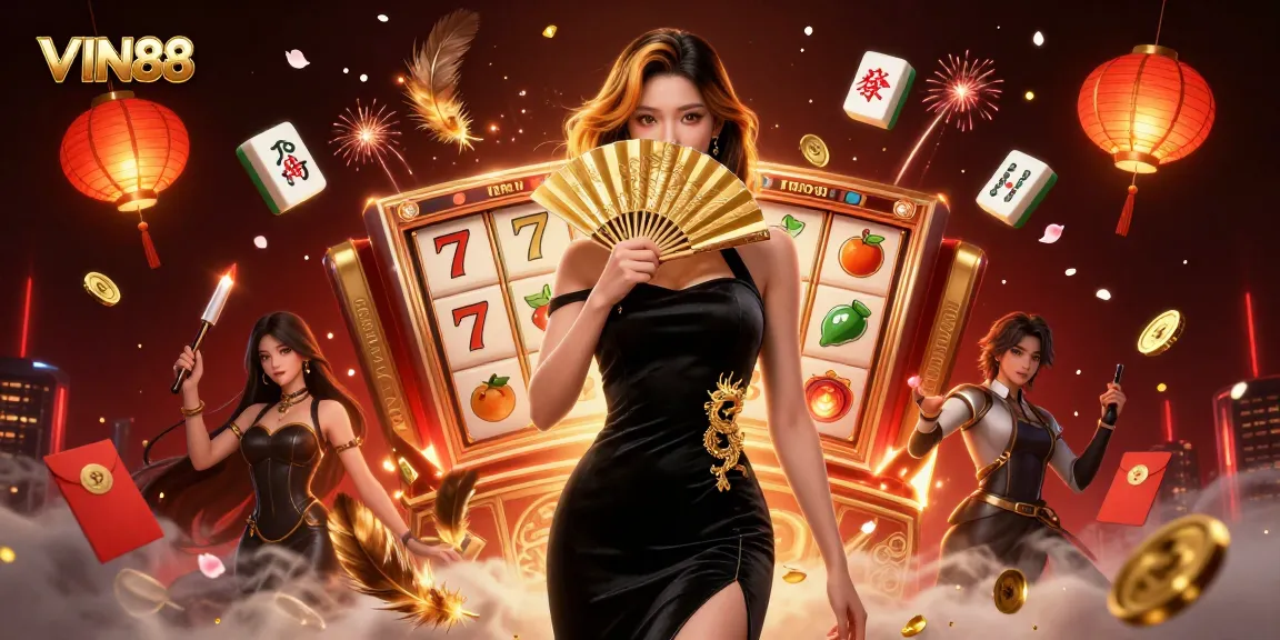 Experience thrilling gameplay with VIN88 at this vibrant online casino illustration featuring rich slot elements.