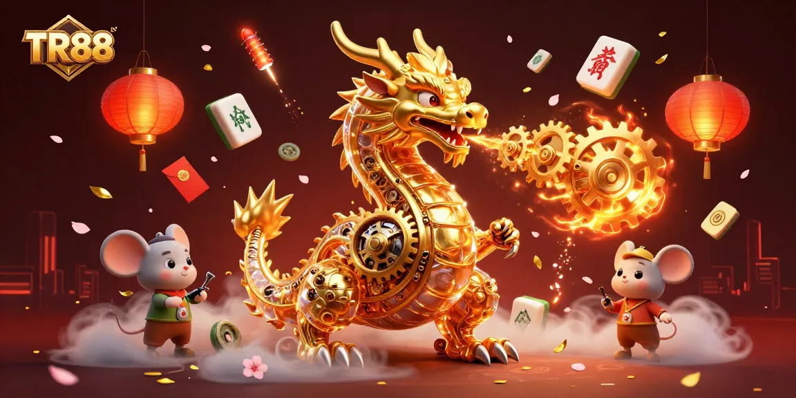 Experience TR88's dynamic casino world with a golden dragon, coins, and celebrations.